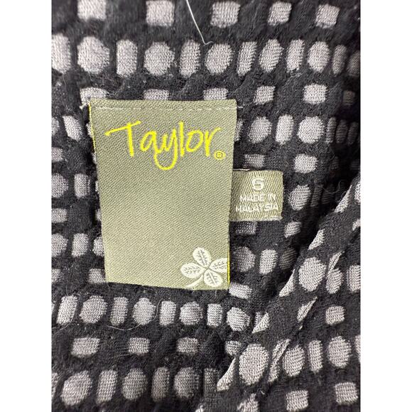 Taylor Sz S Geometric Knee Length Fit Flared Dress Black Gray Sleeveless V Neck - Picture 6 of 9